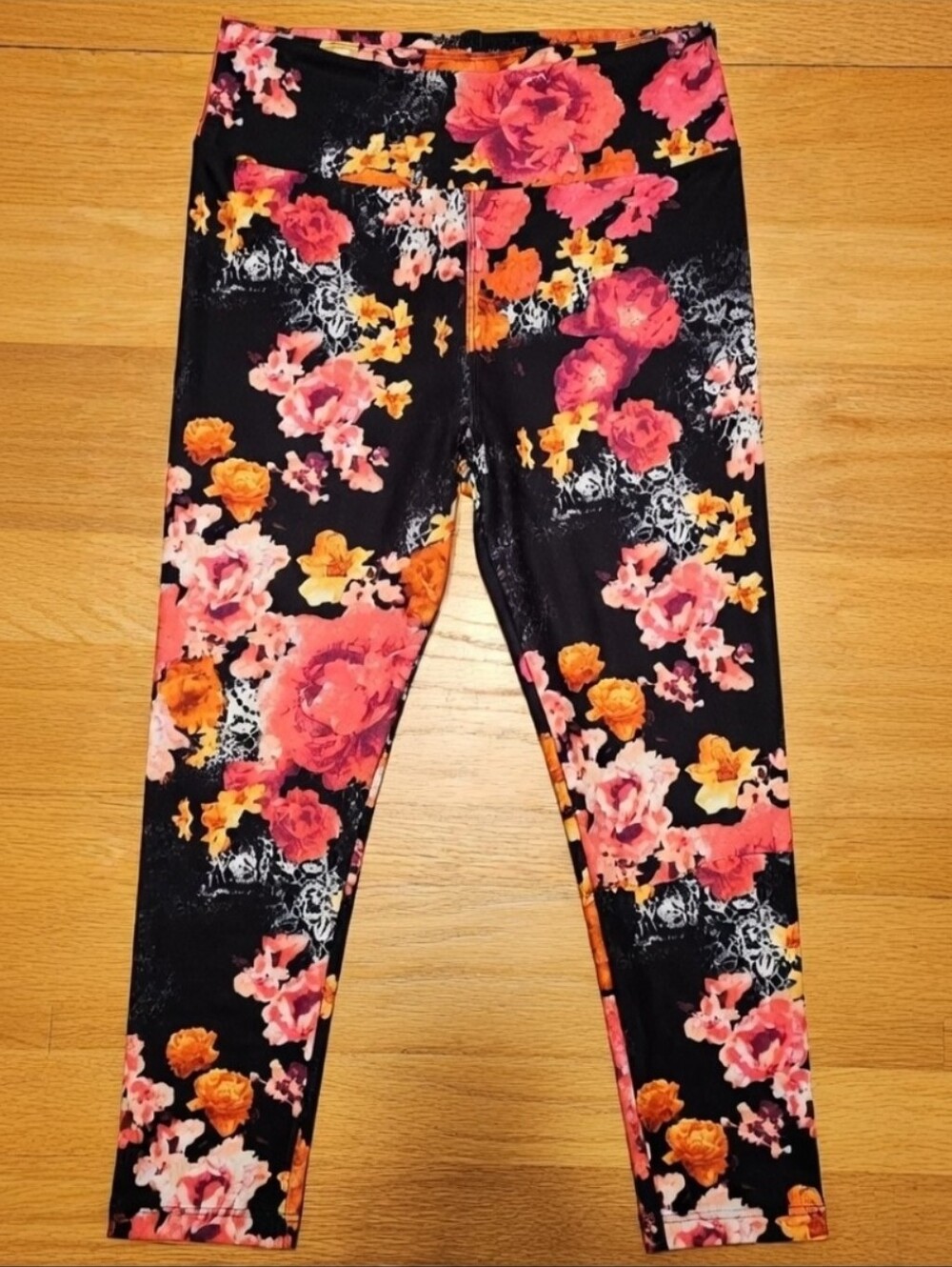 NWT Floral Tween - OS Women's 4 Black Lace & Pink Roses Cottagecore CP Leggings